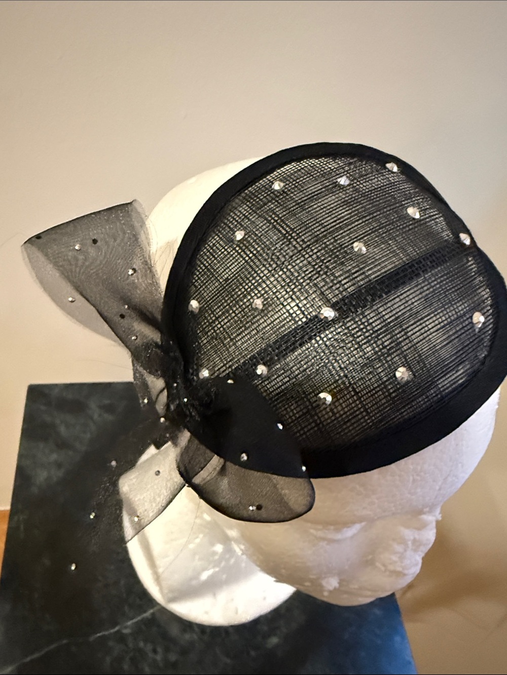 Black Rhinestone Bow Fascinator Headpiece